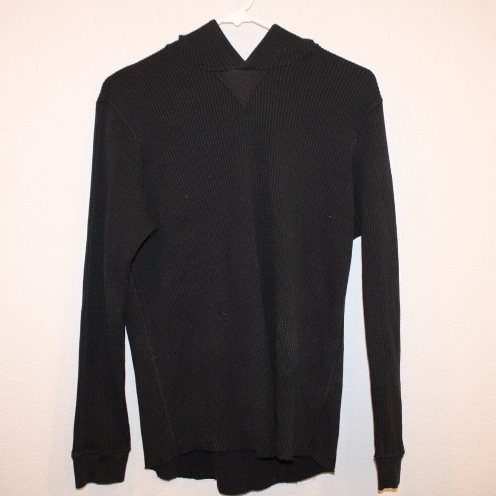 Outerknown black waffle knit organic Pima cotton bull over hoodie size small
